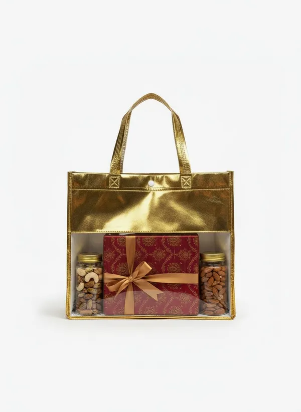 Pack_Of_12_Golden_Polyester_Premium_&_Elegant_Metallic_Transparent_Gift_Bags_With_Button_Closure.