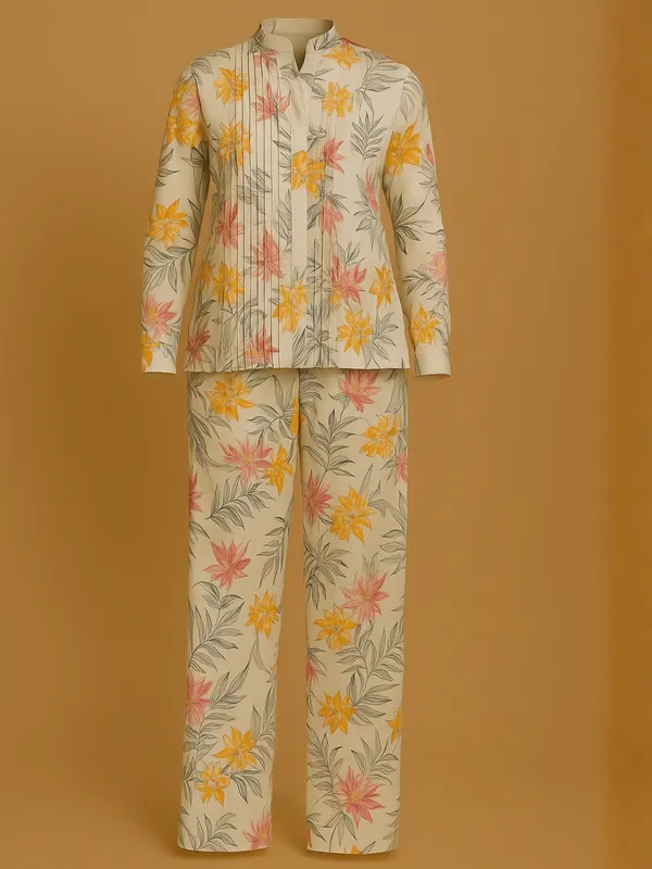 Petal_Pleated_Co-Ord_Set_For_Women_Cream_Organic_Cotton