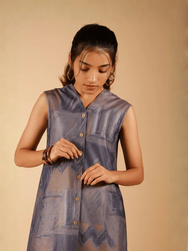 Abstract_Terrain_Dress_For_Women_Blue_Cotton