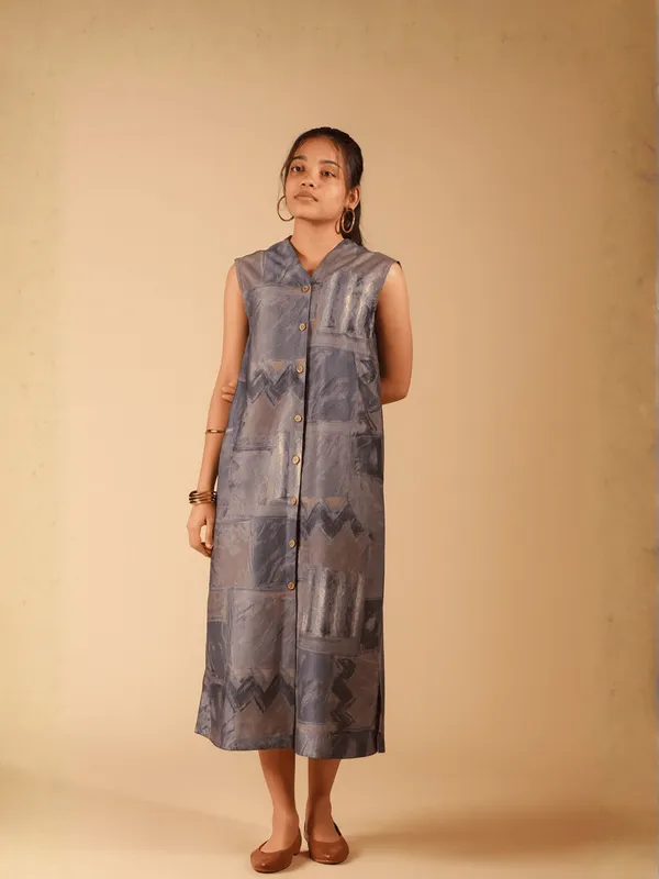 Abstract_Terrain_Dress_For_Women_Blue_Cotton