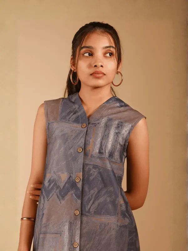 Abstract_Terrain_Dress_For_Women_Blue_Cotton