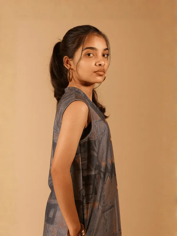 Abstract_Terrain_Dress_For_Women_Blue_Cotton