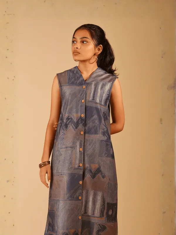 Abstract_Terrain_Dress_For_Women_Blue_Cotton