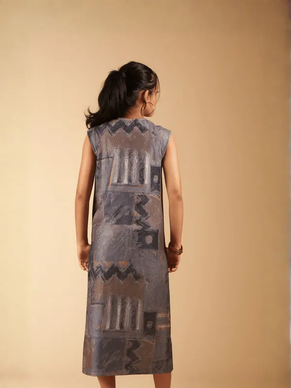 Abstract_Terrain_Dress_For_Women_Blue_Cotton