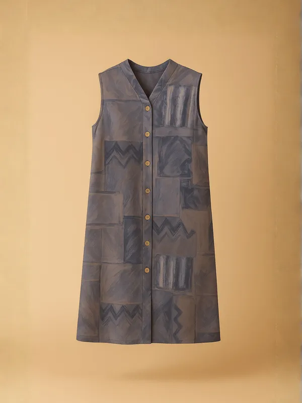 Abstract_Terrain_Dress_For_Women_Blue_Cotton