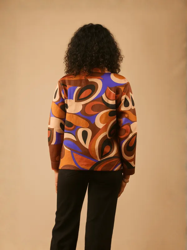 Sun_Burst_Jacket_For_Women__Brown_Cotton_Mix