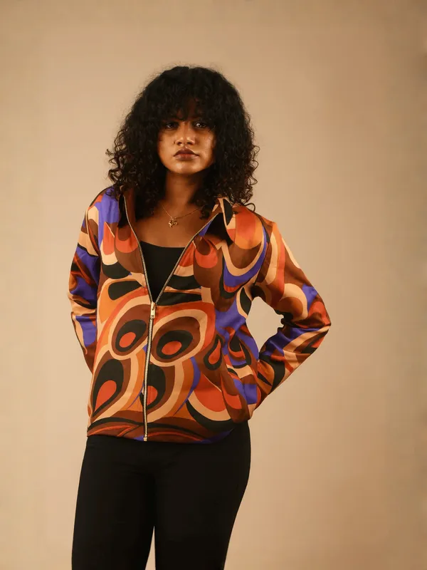 Sun_Burst_Jacket_For_Women__Brown_Cotton_Mix