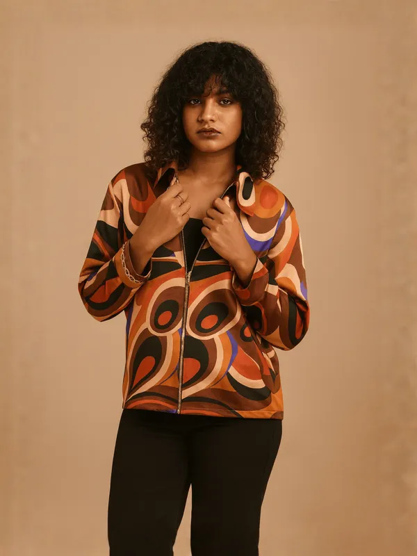 Sun_Burst_Jacket_For_Women__Brown_Cotton_Mix