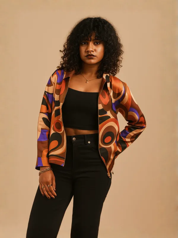 Sun_Burst_Jacket_For_Women__Brown_Cotton_Mix