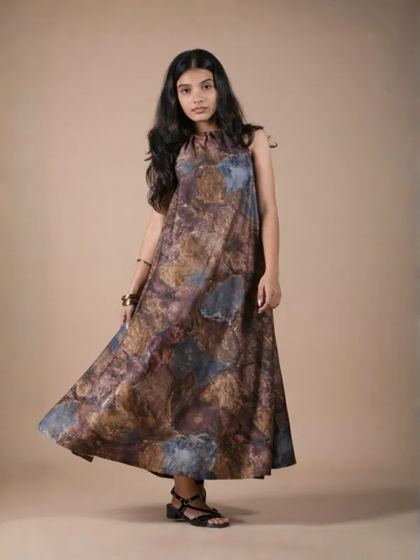 Stone_Whisper_Dress_For_Women_Brown_Cotton