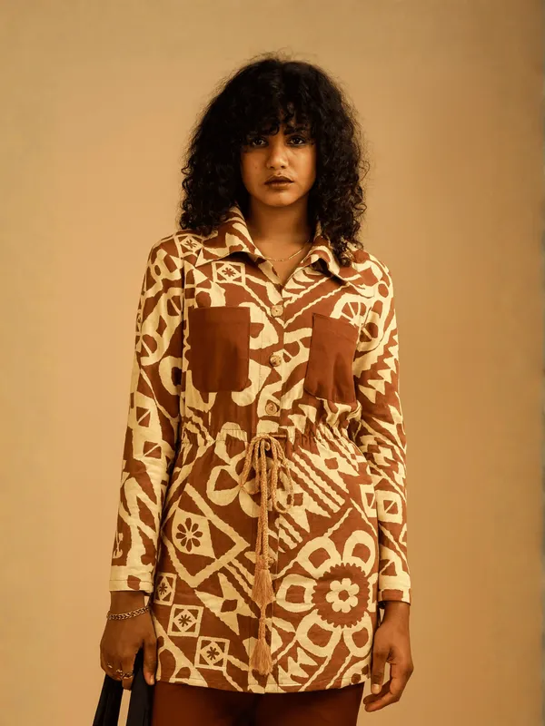Rustic_Geo_Jacket_For_Women_Brown_Organic_Cotton