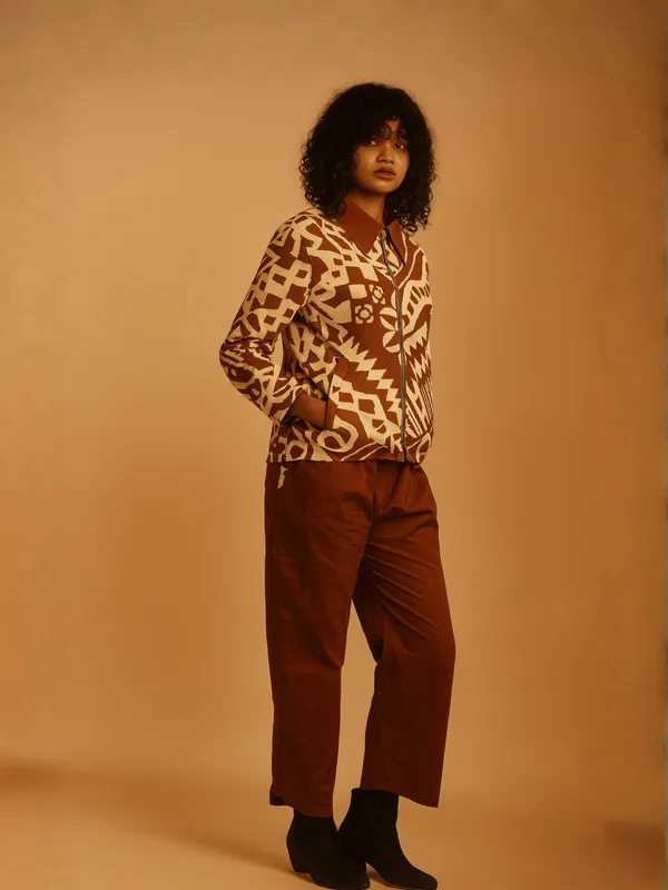 Rust_Geo_Bomber_Co-ord_Set_For_Women_Brown_Organic_Cotton