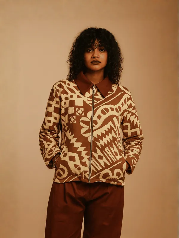 Rust_Geo_Bomber_Co-ord_Set_For_Women_Brown_Organic_Cotton