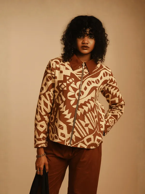 Rust_Geo_Bomber_Co-ord_Set_For_Women_Brown_Organic_Cotton