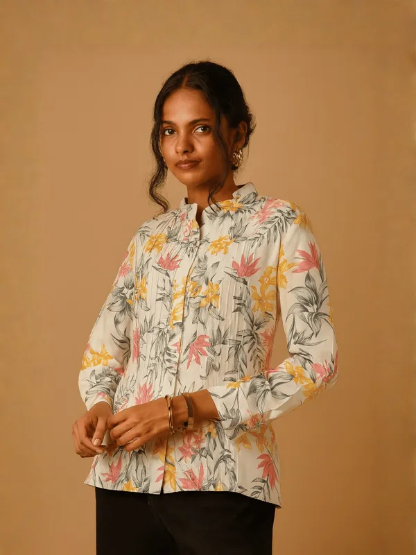 Petal_Pleated_Top_For_Women_Cream_Organic_Cotton