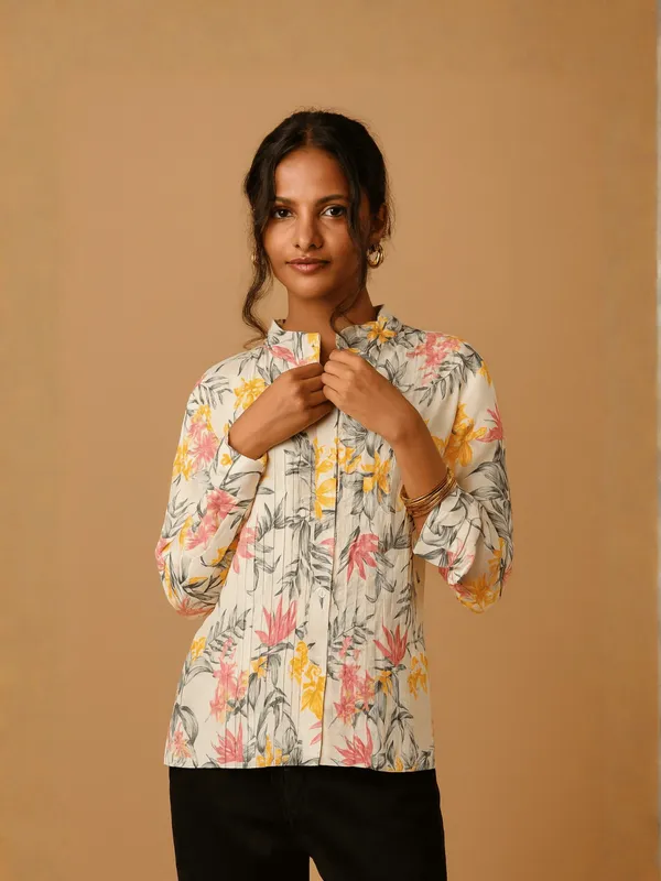 Petal_Pleated_Top_For_Women_Cream_Organic_Cotton