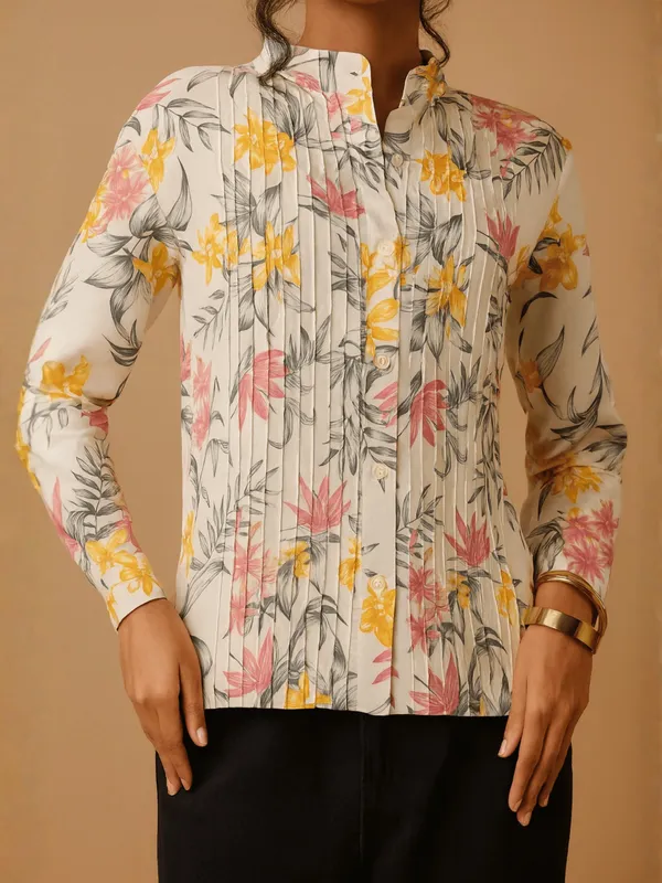 Petal_Pleated_Top_For_Women_Cream_Organic_Cotton