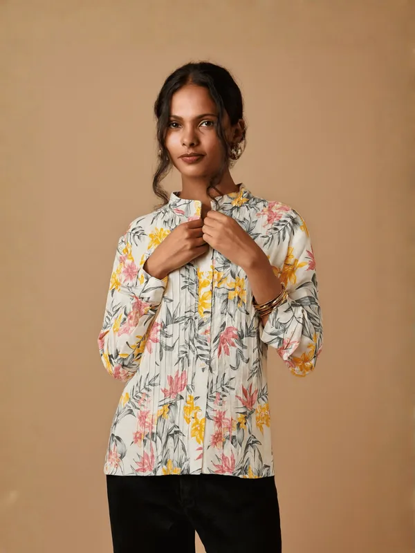 Petal_Pleated_Top_For_Women_Cream_Organic_Cotton
