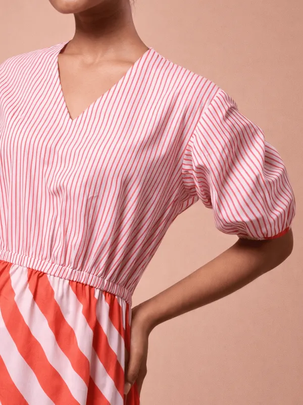 Scarlet_Dress_Red_Colour_Diagonal_Stripe