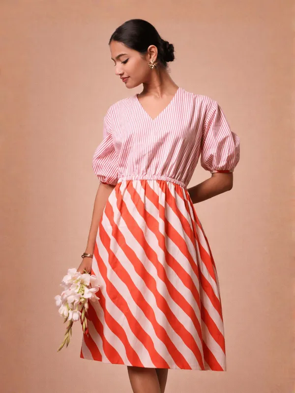 Scarlet_Dress_Red_Colour_Diagonal_Stripe