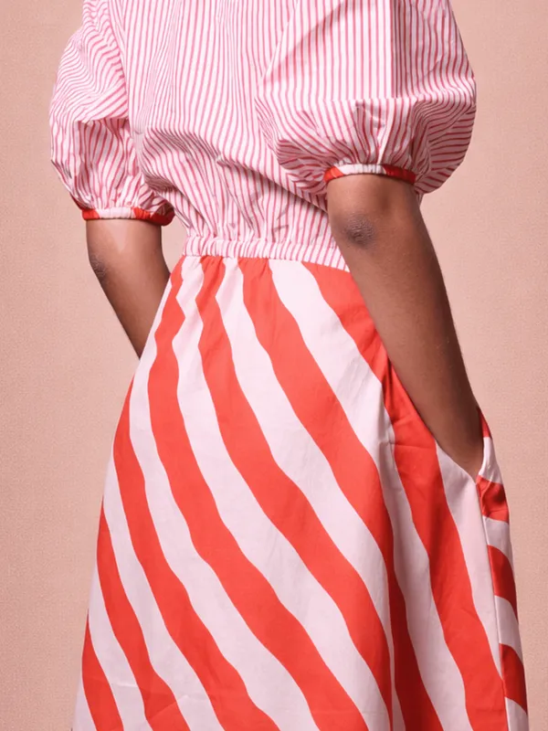 Scarlet_Dress_Red_Colour_Diagonal_Stripe