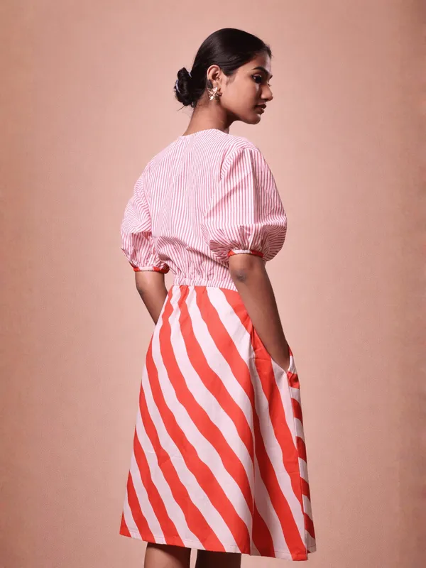 Scarlet_Dress_Red_Colour_Diagonal_Stripe