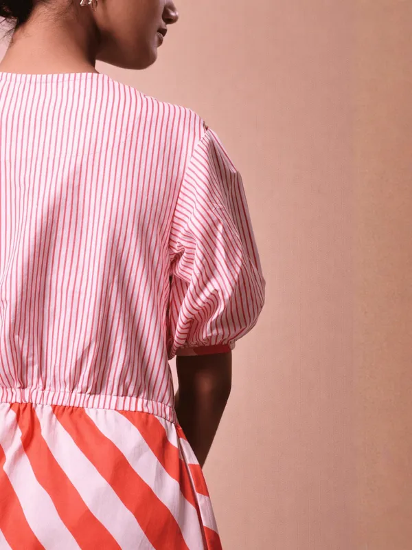 Scarlet_Dress_Red_Colour_Diagonal_Stripe
