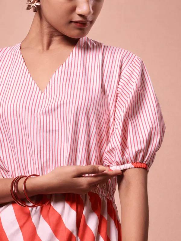 Scarlet_Dress_Red_Colour_Diagonal_Stripe