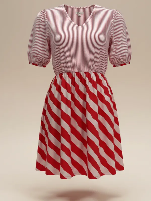Scarlet_Dress_Red_Colour_Diagonal_Stripe