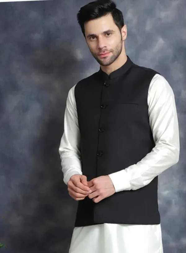 Black_Linen_Silk_Sleeveless_Solid_Men_Jacket