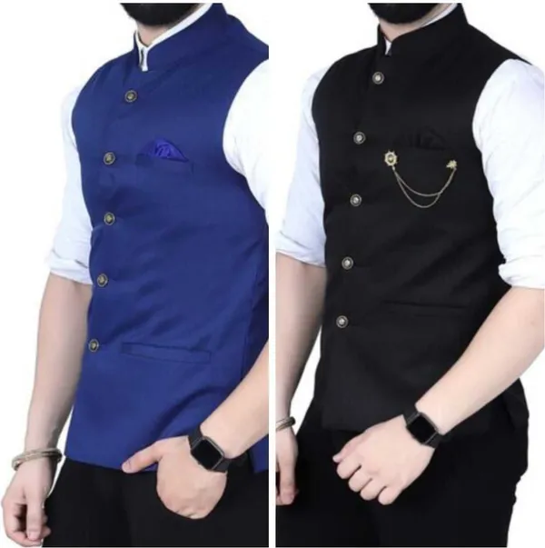 Black_And_Blue_Polycotton_Sleeveless_Solid_Men_Jacket