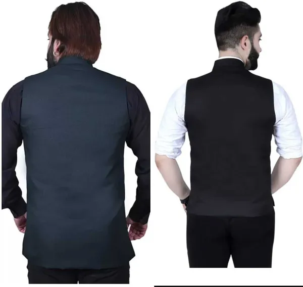 Green_And_Black_Polycotton_Sleeveless_Solid_Men_Jacket