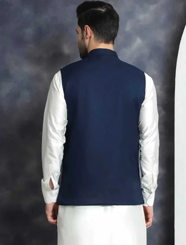 Navy_Blue_Linen_Silk_Sleeveless_Solid_Men_Jacket