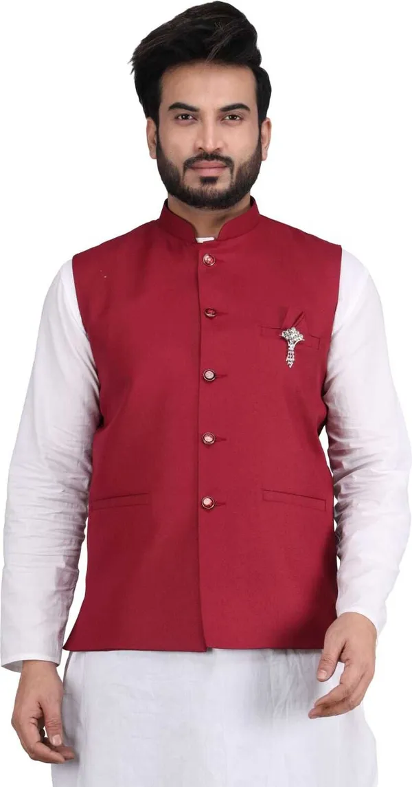 Dark_Red_Pure_Cotton_Solid_Men_Waistcoat