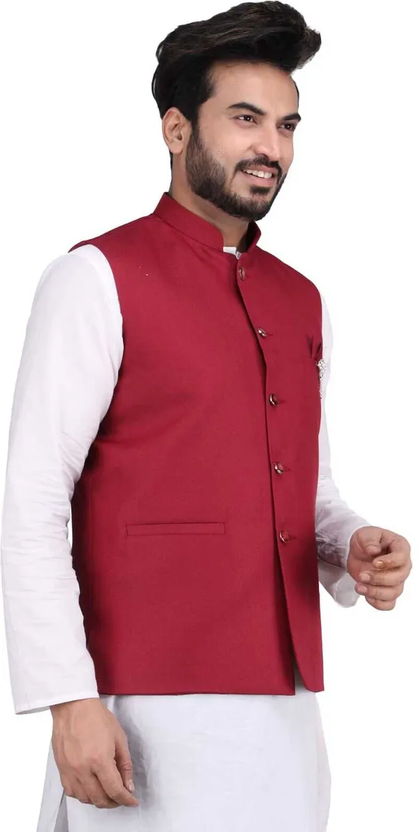 Dark_Red_Pure_Cotton_Solid_Men_Waistcoat