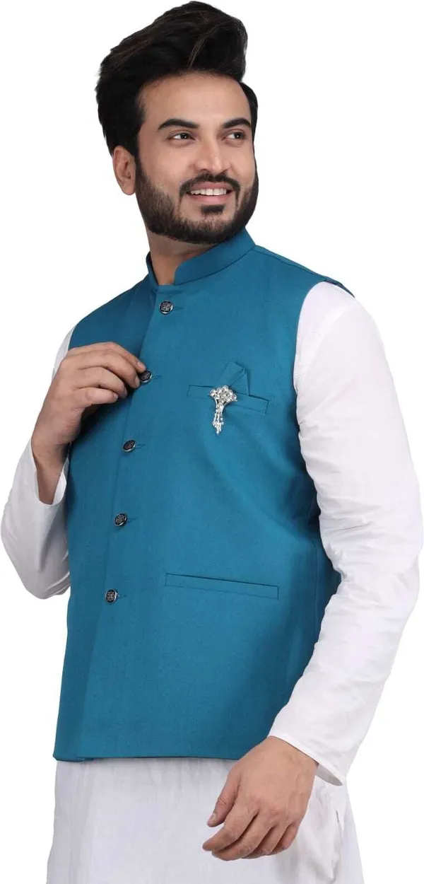 Turquoise_Polycotton_Solid_Men_Waistcoat