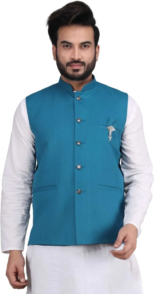 Turquoise_Polycotton_Solid_Men_Waistcoat