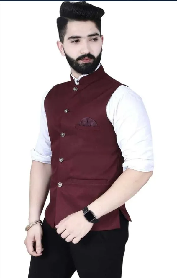 Maroon_Polycotton_Sleeveless_Self_Design_Men_Jacket