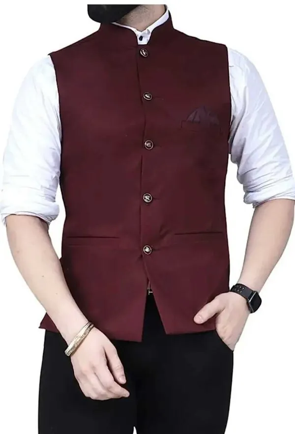 Maroon_Polycotton_Sleeveless_Self_Design_Men_Jacket