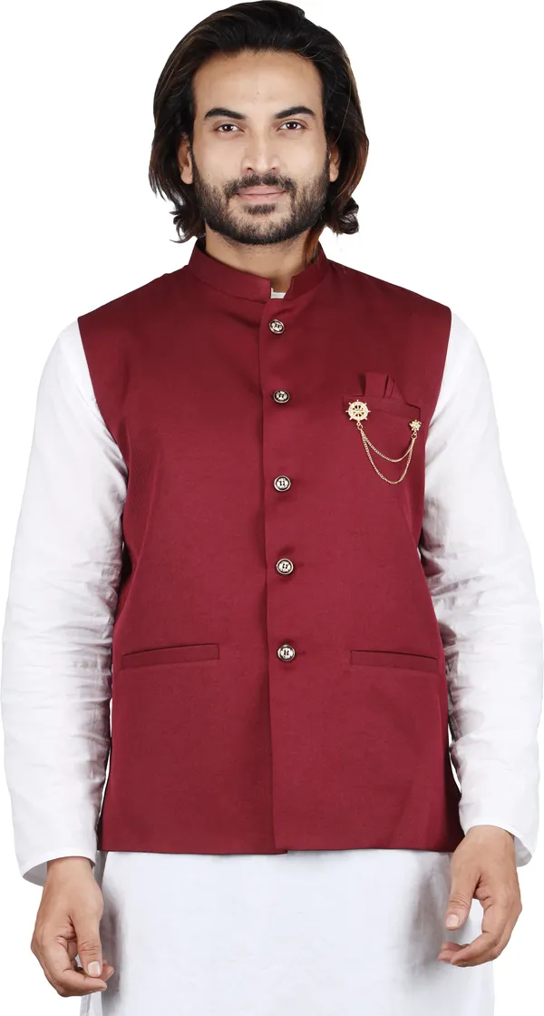 Maroon_Pure_Cotton_Solid_Men_Waistcoat