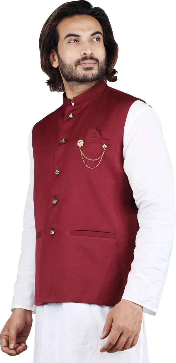 Maroon_Pure_Cotton_Solid_Men_Waistcoat