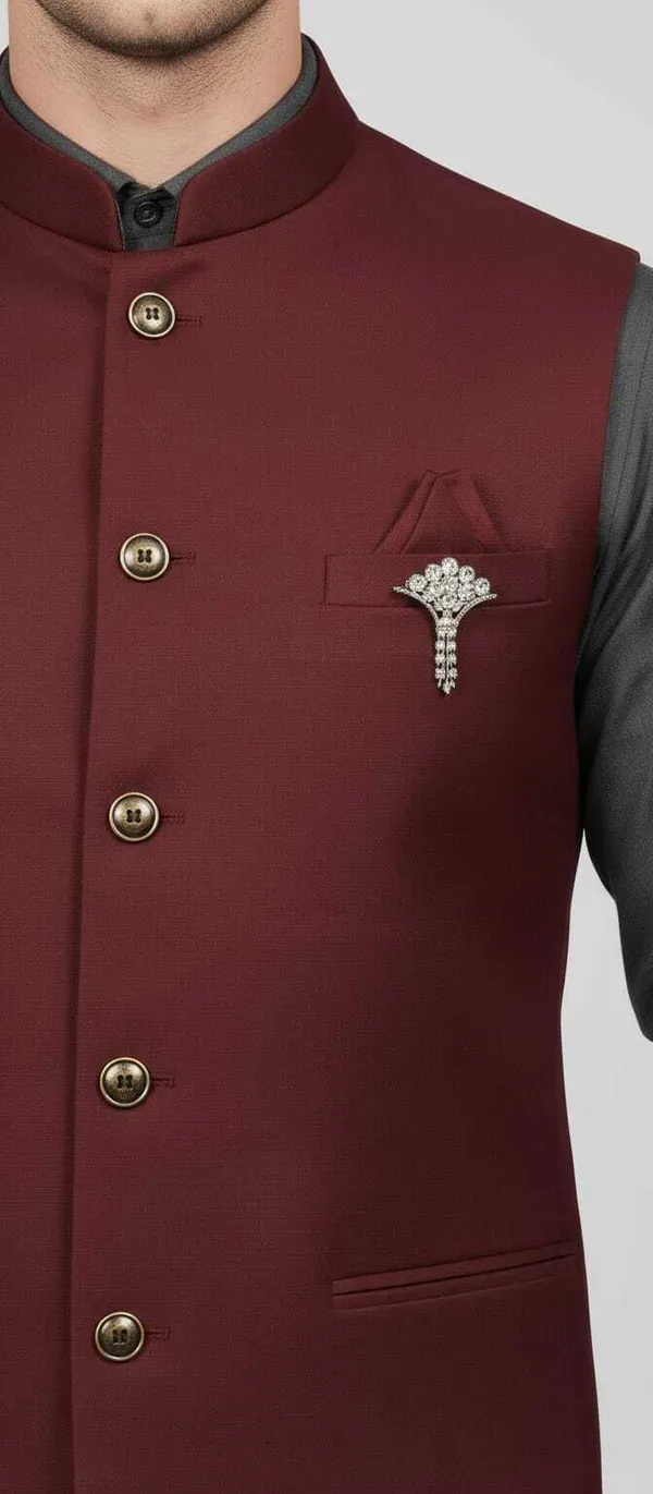 Maroon_Cotton_Blend_Sleeveless_Solid_Men_Jacket