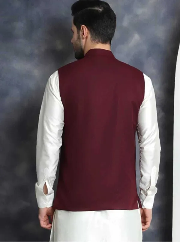 Maroon_Linen_Silk_Sleeveless_Solid_Men_Jacket