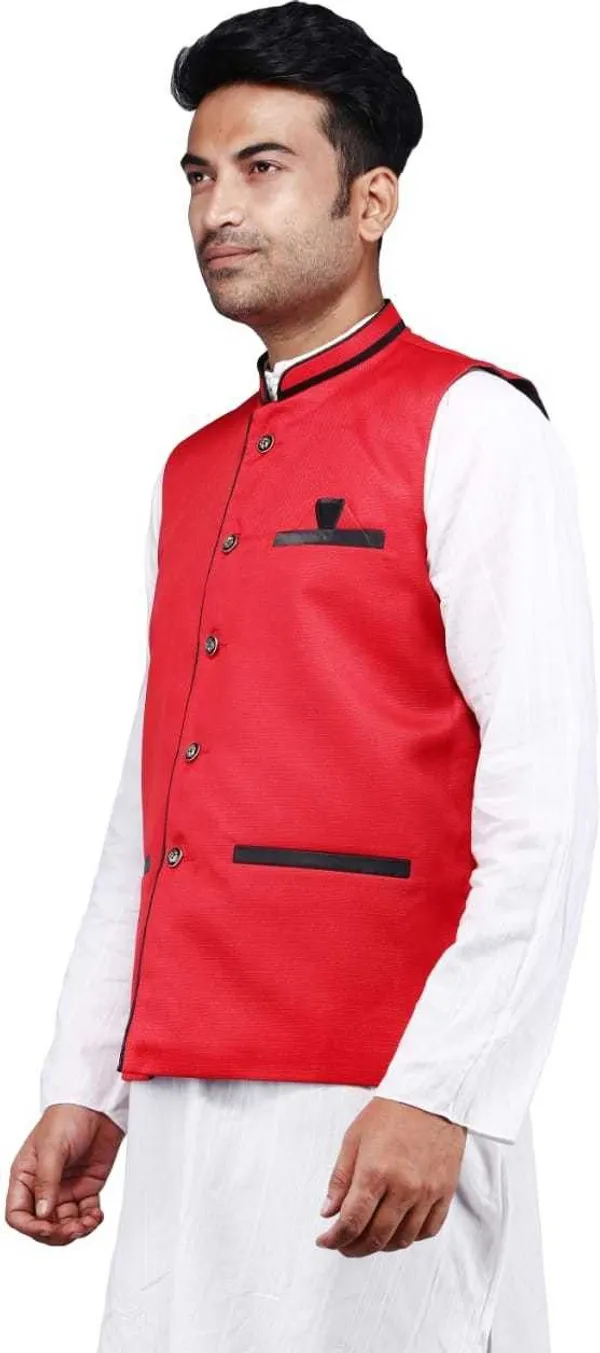 Red_Silk_Blend_Solid_Men_Waistcoat