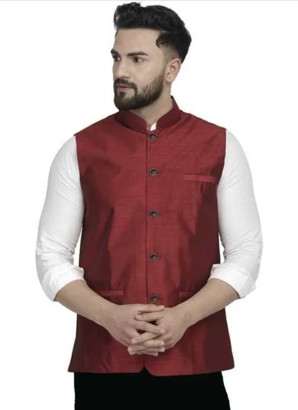 Maroon_Silk_Blend_Solid_Men_Waistcoat