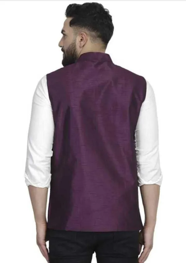 Wine_Cotton_Jute_Blend_Solid_Men_Waistcoat