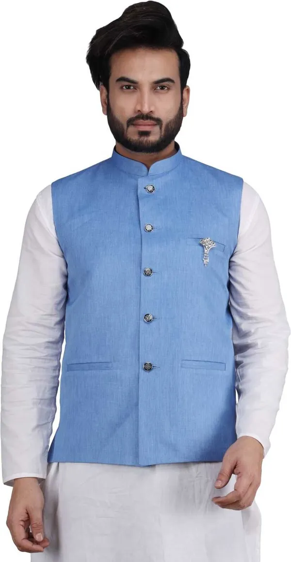 Light_Blue_Pure_Cotton_Solid_Men_Waistcoat