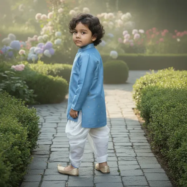 Blue_&_White_Premiumsilk_&_Art_Silk_&_Cotton_Silk_Embroidery_Kurta_&_Dhoti_Set_For_Kids