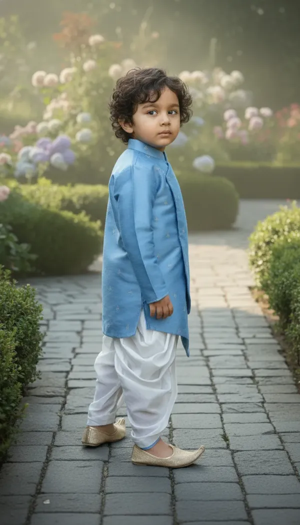 Blue_&_White_Premiumsilk_&_Art_Silk_&_Cotton_Silk_Embroidery_Kurta_&_Dhoti_Set_For_Kids