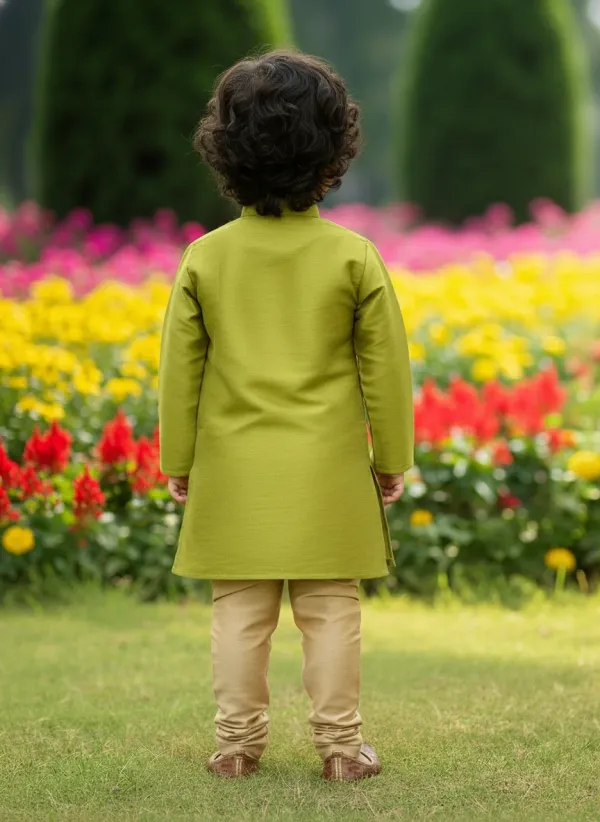 Lime_Green_Premiumsilk_&_Art_Silk_&_Cotton_Silk_Mirror_Embroidery_Kurta_And_Churidar_For_Kids